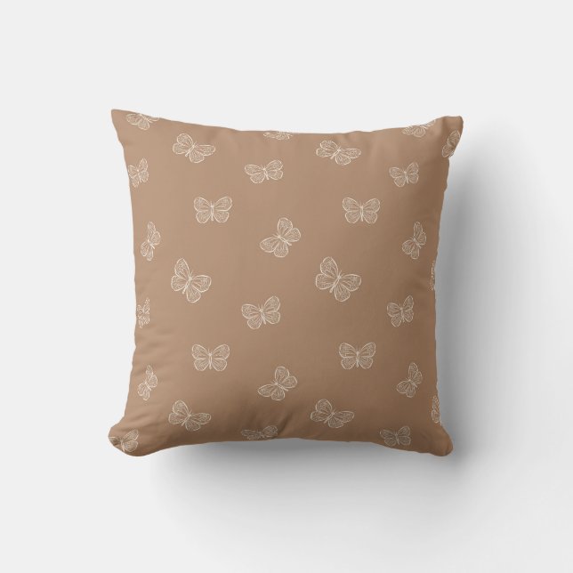 Coussin Papillon Boho Moderne Fille de Bébé Neutre Brun Br (Recto)