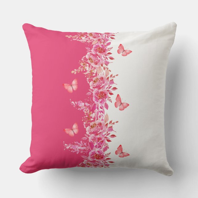 Coussin Papillon botanique rose  (Recto)