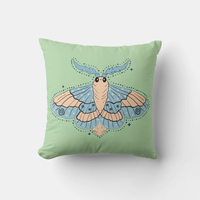 Coussin Papillon Céleste Fantaisiste — Bleu Douce et Pêche (Recto)