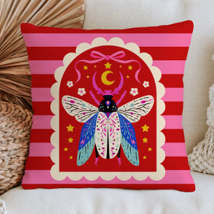 Coussin Papillon Céleste sur Rayures Roses et Rouges Maxim