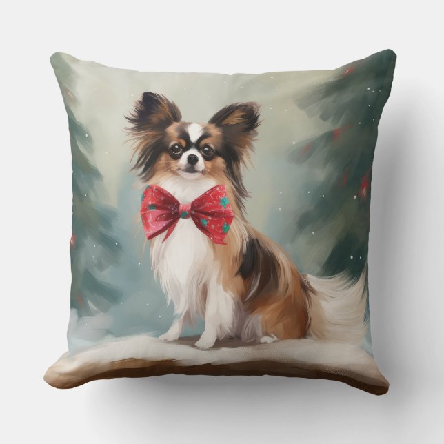 Coussin Papillon Chien dans la neige de Noël  (Recto)