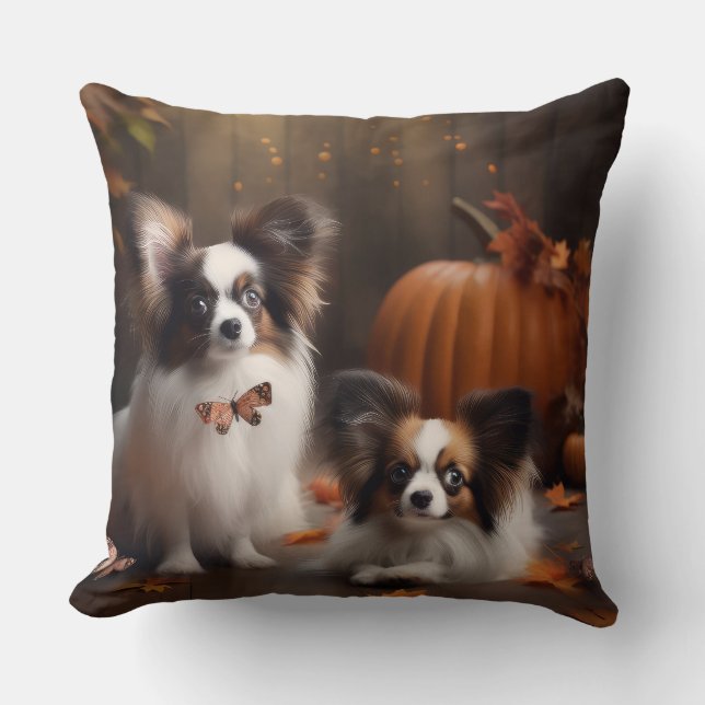 Coussin Papillon Chiot Délice d'Automne Citrouille (Recto)