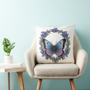Coussin Papillon Colorado Hairstreak et ancolie bleue 