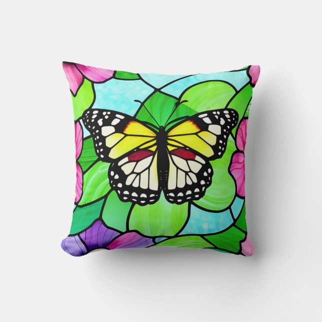 Coussin Papillon coloré en verre coloré (Recto)