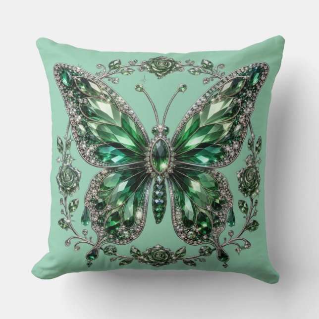 Coussin Papillon Cristal Vert | Cadre Floral (Recto)