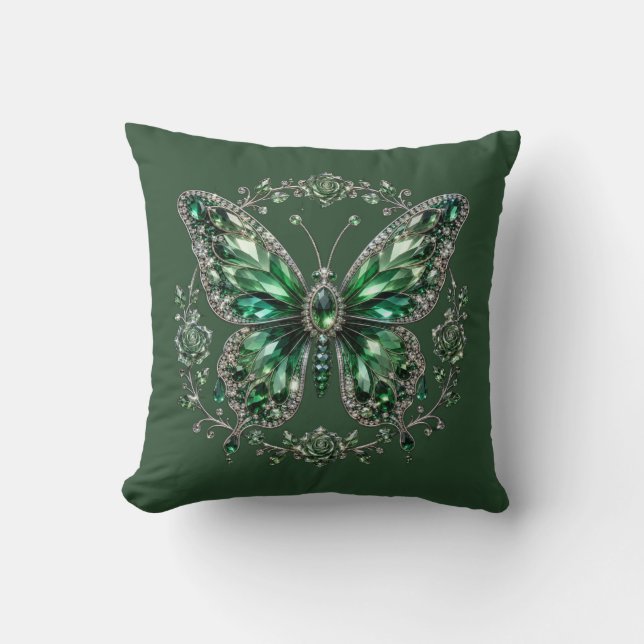 Coussin Papillon Cristal Vert | Cadre Floral (Recto)
