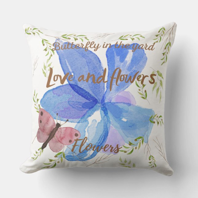 Coussin Papillon dans la cour mignonne aquarelle moderne (Recto)
