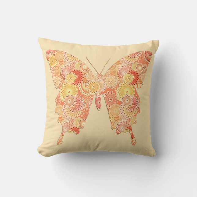 Coussin Papillon dans le motif de fractale - orange et (Recto)