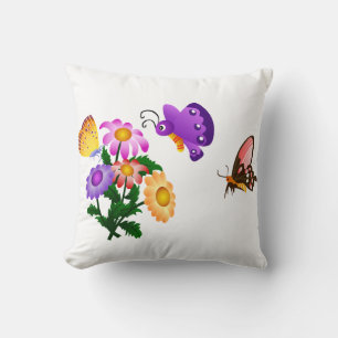 Coussin Papillon de caricature et fleurs MoJo américain