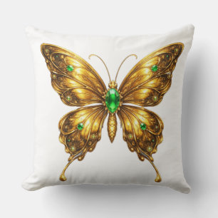 Coussin Papillon de cristal émeraude doré