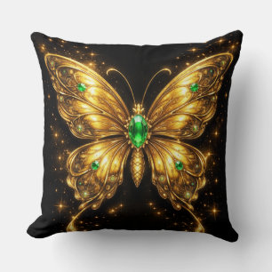 Coussin Papillon de cristal émeraude doré