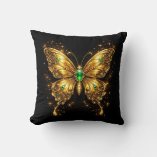 Coussin Papillon de cristal émeraude doré