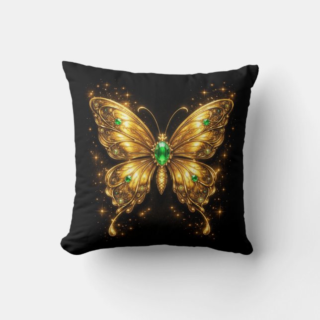 Coussin Papillon de cristal émeraude doré (Recto)