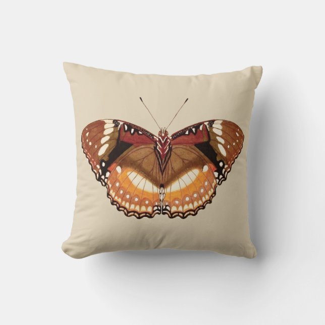 Coussin Papillon de monarque en brun, rouille et crème (Recto)