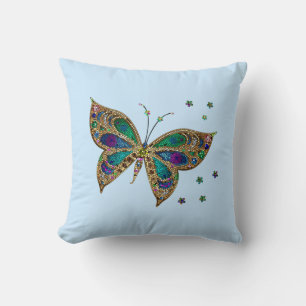 Coussin Papillon de mosaïque bleu