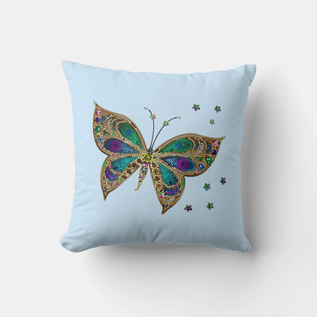 Coussin Papillon de mosaïque bleu (Recto)