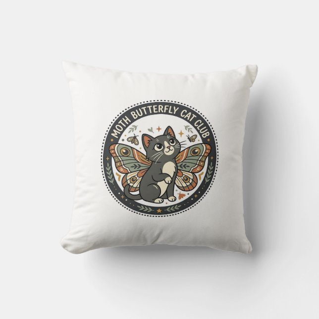 Coussin Papillon de nuit Chat POD Art Vectoriel - Papillon (Recto)