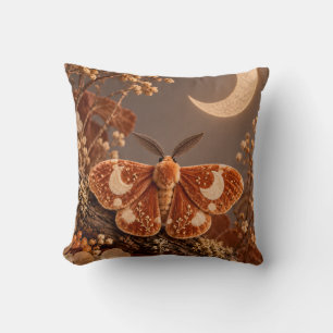 Coussin Papillon de velours orange croissant de lune doré 