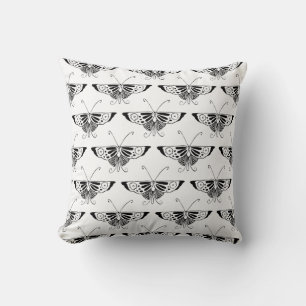 Coussin Papillon Deco stylisé  - noir et blanc