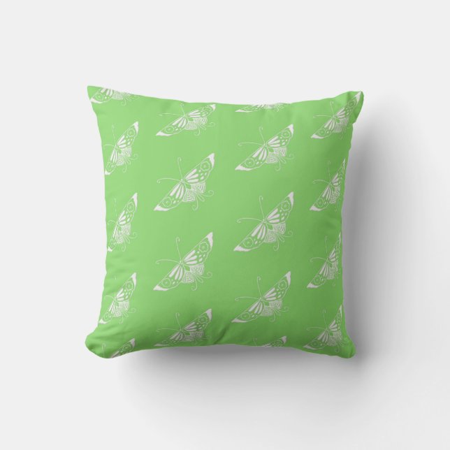 Coussin Papillon déco stylisé - vert citron (Recto)