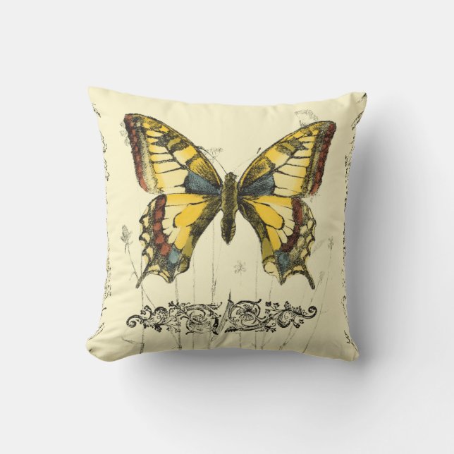 Coussin Papillon décoratif avec Fleur sauvage (Recto)