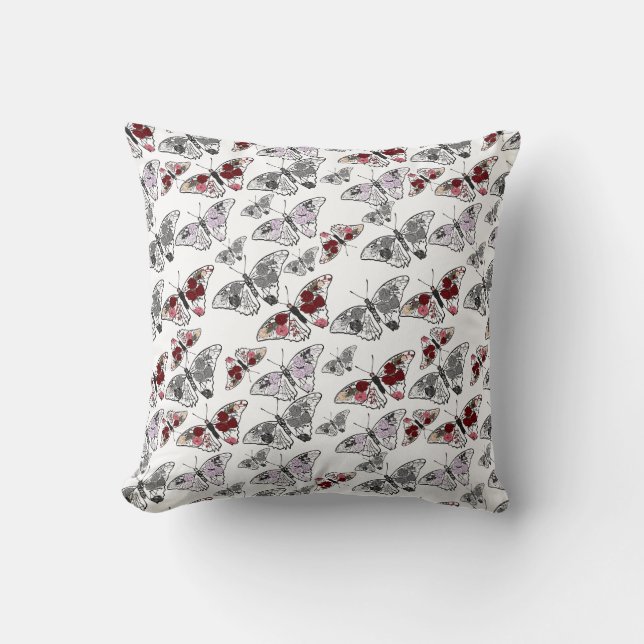 Coussin Papillon décoré de différentes fleurs (Recto)