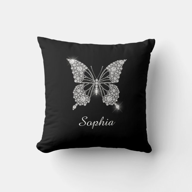 Coussin Papillon Diamant Blanc, Nom en écriture manuscrite (Recto)