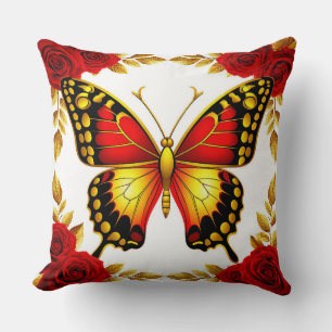 Coussin Papillon doré Roses rouges Luxe Style de maison