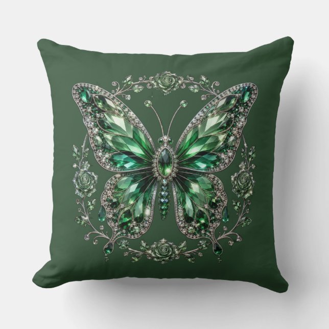 Coussin Papillon en cristal vert | Cadre floral (Recto)