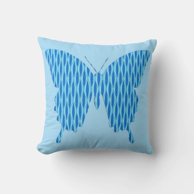 Coussin Papillon en impression abstraite - nuances de bleu (Recto)