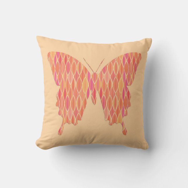 Coussin Papillon en impression abstraite - nuances d'orang (Recto)