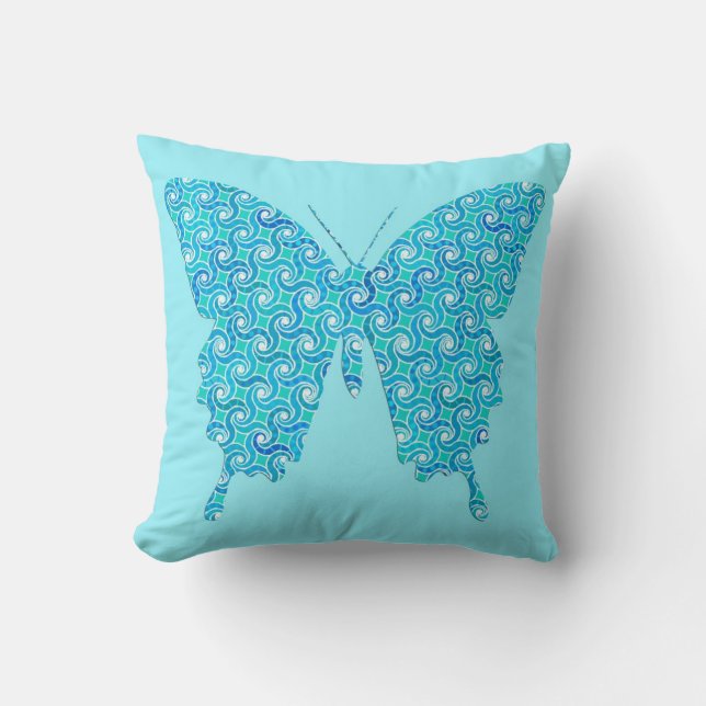 Coussin Papillon en imprimé tourbillon - turquoise (Recto)