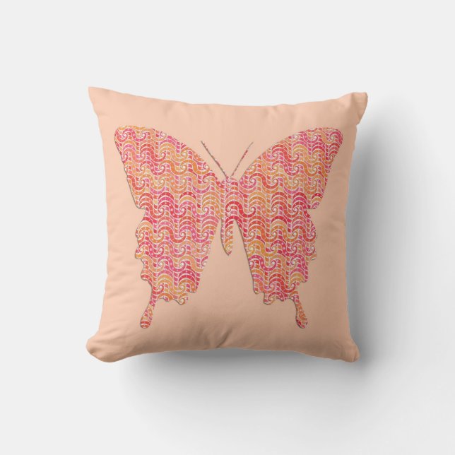 Coussin Papillon en motif à vague - rose et orange (Recto)