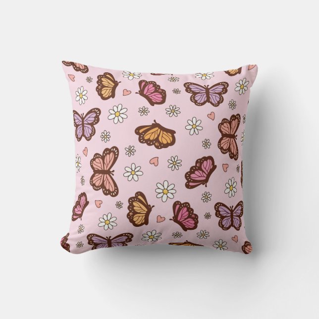 Coussin Papillon et fleurs motif sans couture (Recto)