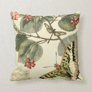 Coussin Papillon et libellule à fleurs rouges