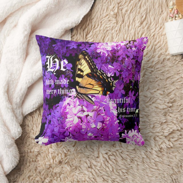 Coussin Papillon et Phlox, Ecclésiaste 3:11 (Couverture)