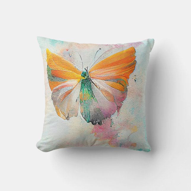 Coussin Papillon Faune Animal Nature Aquarelle Art (Recto)