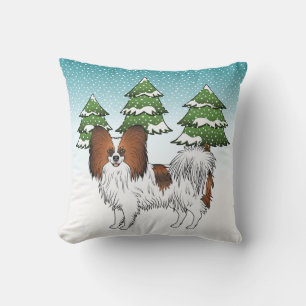 Coussin Papillon Fauve Rouge Mignon Dans Une Forêt D'Hiver