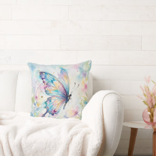 Coussin Papillon Floral Aquarelle Coloré