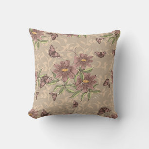 Coussin Papillon floral de prune d'Asie vintage