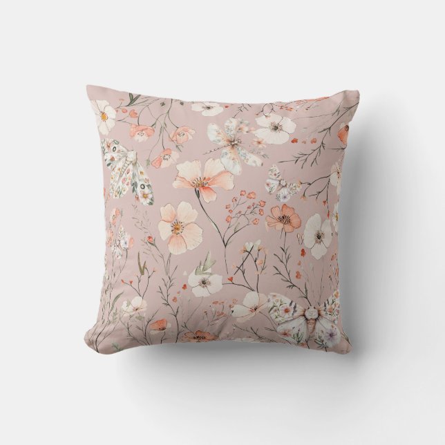 Coussin Papillon floral Fleur sauvage Boho (Recto)
