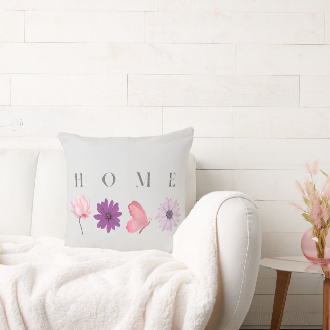 Coussin Papillon Floral HOME avec Accents Pastel (Canapé)