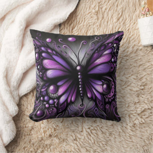 Coussin Papillon gothique fantaisiste violet noir coloré