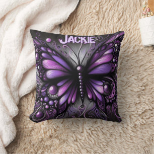 Coussin Papillon gothique fantaisiste violet personnalisé