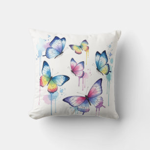 Coussin Papillon gouttelette pastel à l'aquarelle fantaisi