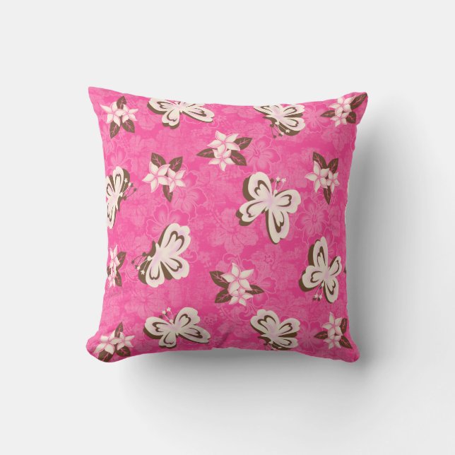 Coussin Papillon Honolua Plumeria et Hibiscus hawaïen (Recto)