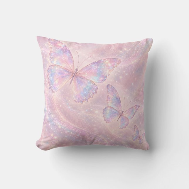 Coussin Papillon iridescent Brouillard Rose (Recto)