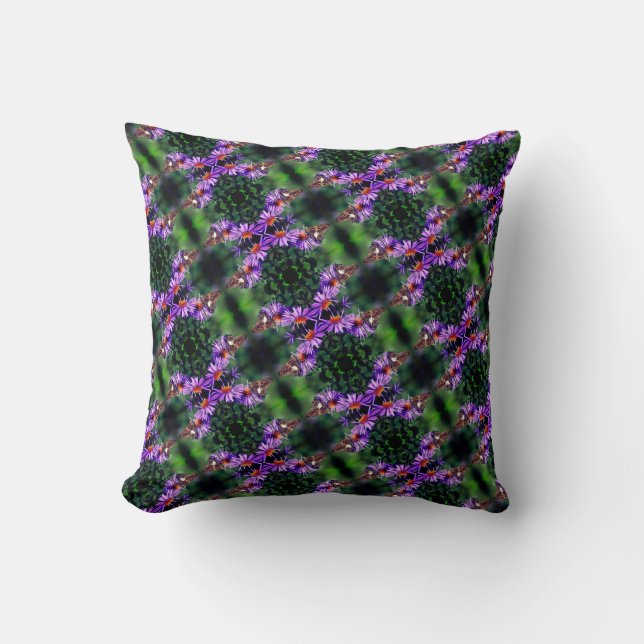 Coussin Papillon Lady Peint Sur Aster Flower Abstrait (Recto)