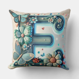 Coussin Papillon Lettre E Monogramme Décoratif Floral
