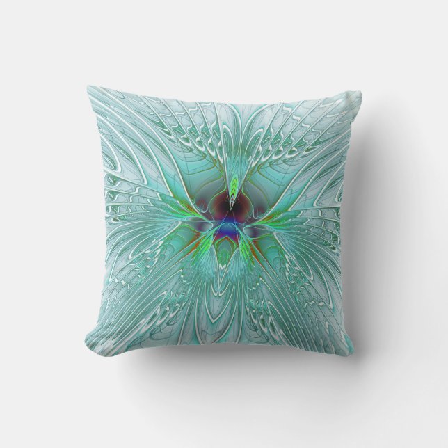 Coussin Papillon Moderne Aqua et Bleu (Recto)